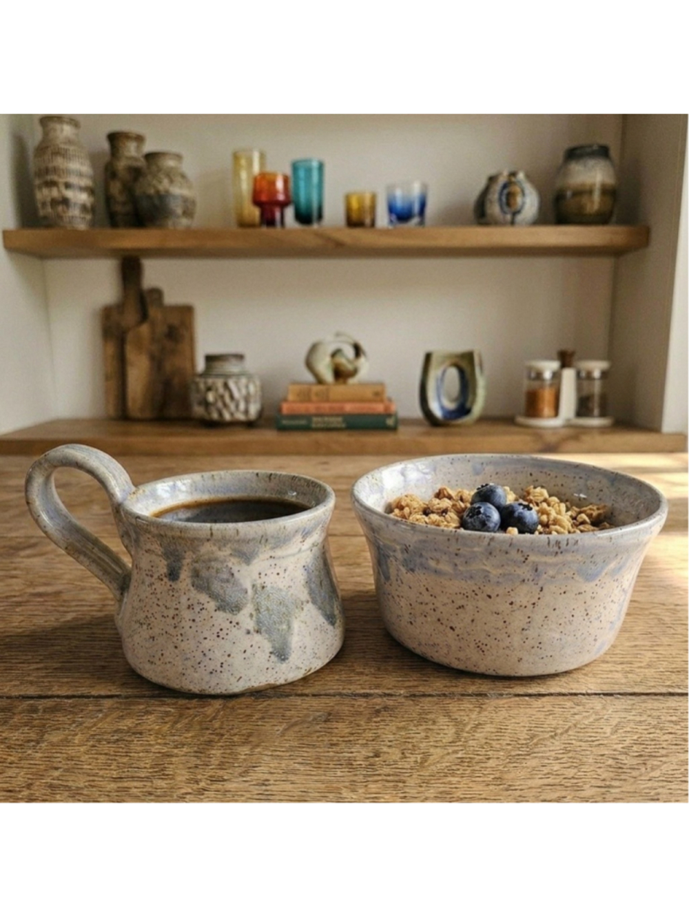 Signed Vintage Studio Pottery Soup Bowl & Mug Set Riveted Strap Handle - Picture 2 of 16